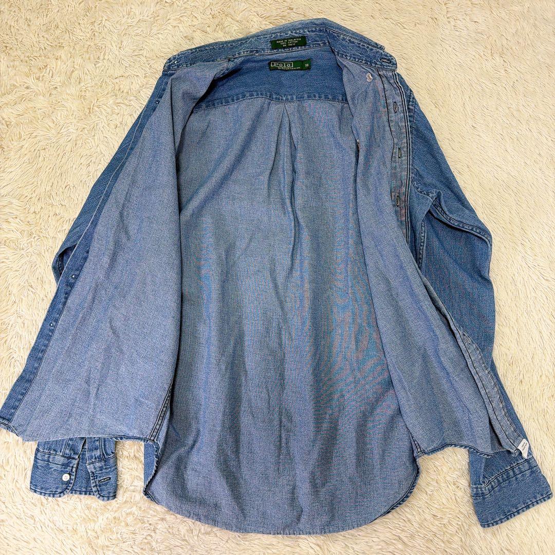 【希少】ポロバイラルフローレン　ポニーロゴ　デニムシャツ　XL相当　レディース