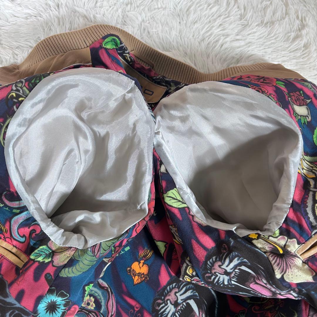 【未使用級】ETRO 羊革 レザーブルゾン ジャケット 編み込み 切替 総柄裏地