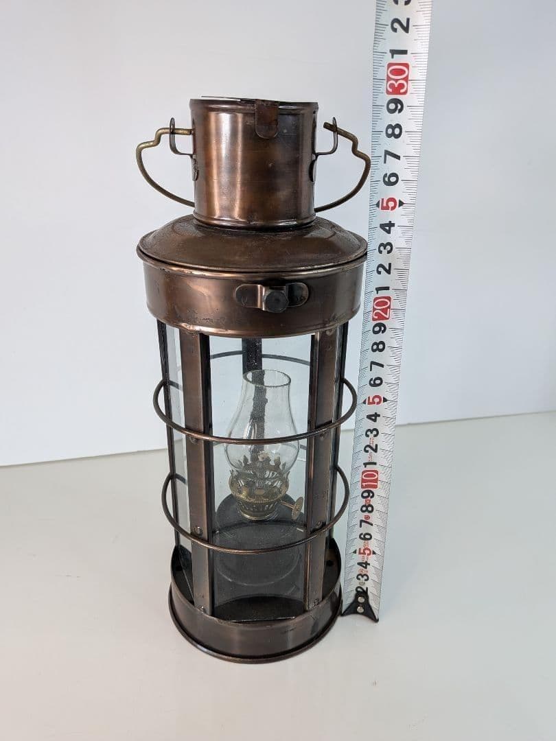 【 ヴィンテージ 】 オイルランタン／ガラスケース／吊り下げランプ／ブラウン①