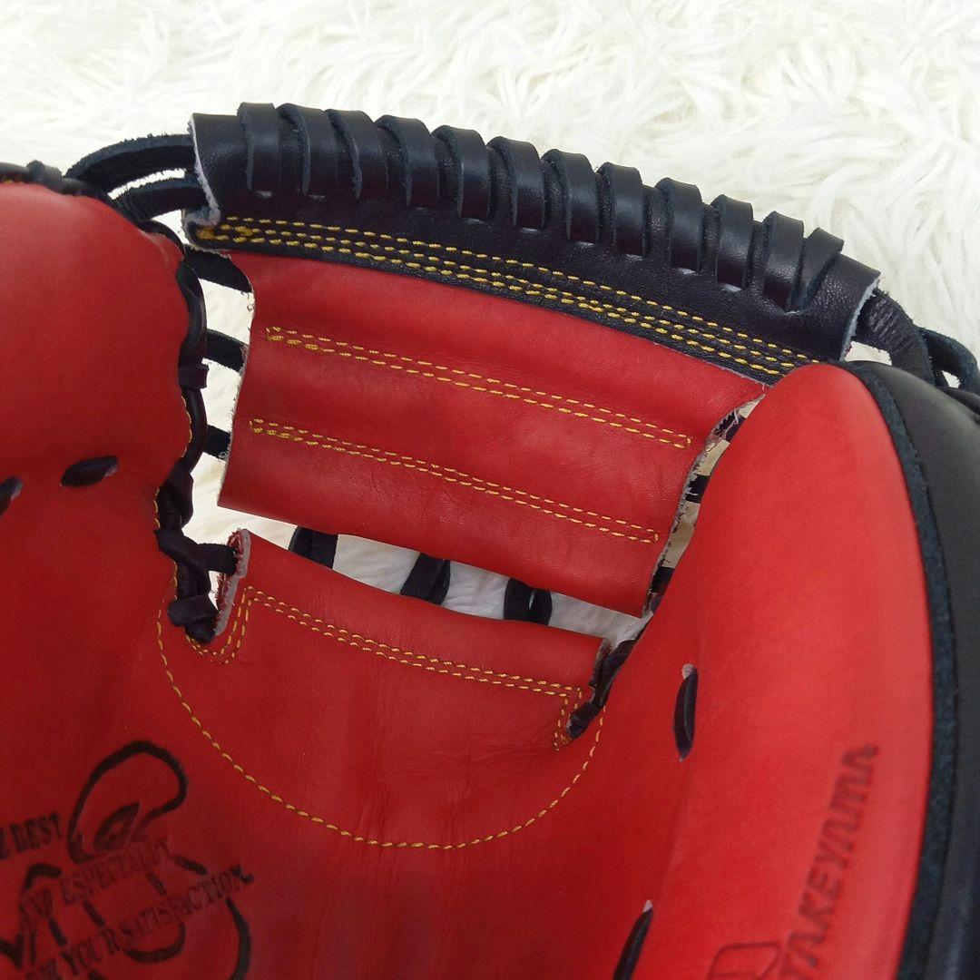 【極美品・希少】ハタケヤマ 左投げ キャッチャーミット 軟式 レッド ブラック