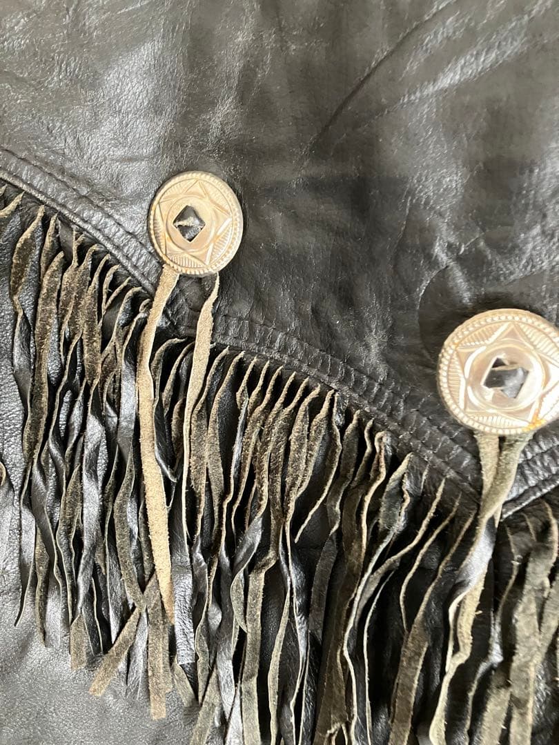 フリンジ　ダブルライダース　ワイルド　本革ジャケット　ブラック　LL