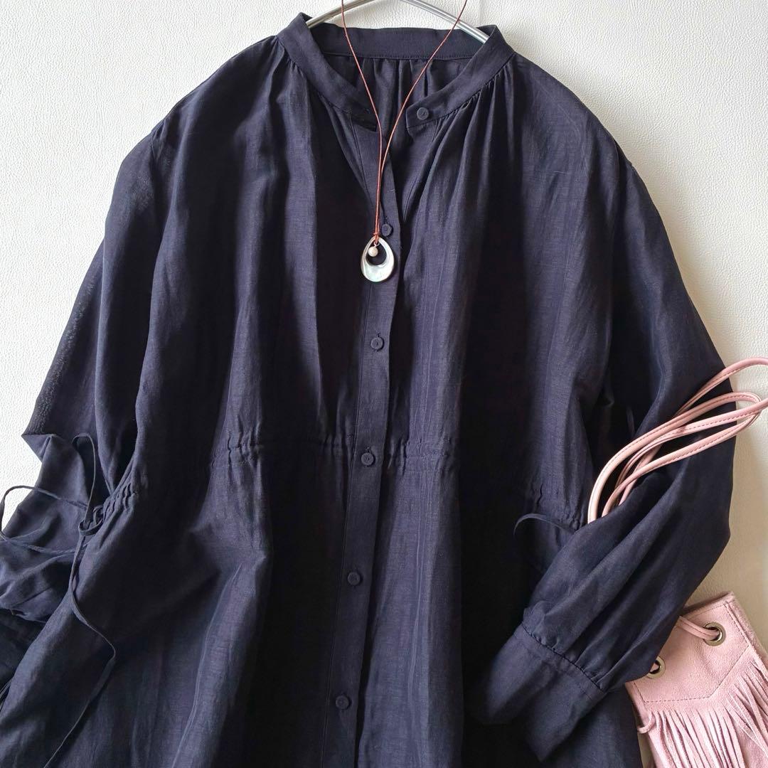 マルティニーク 定価3,5万 ゆったり上質リネン2WAYギャザーシャツワンピース