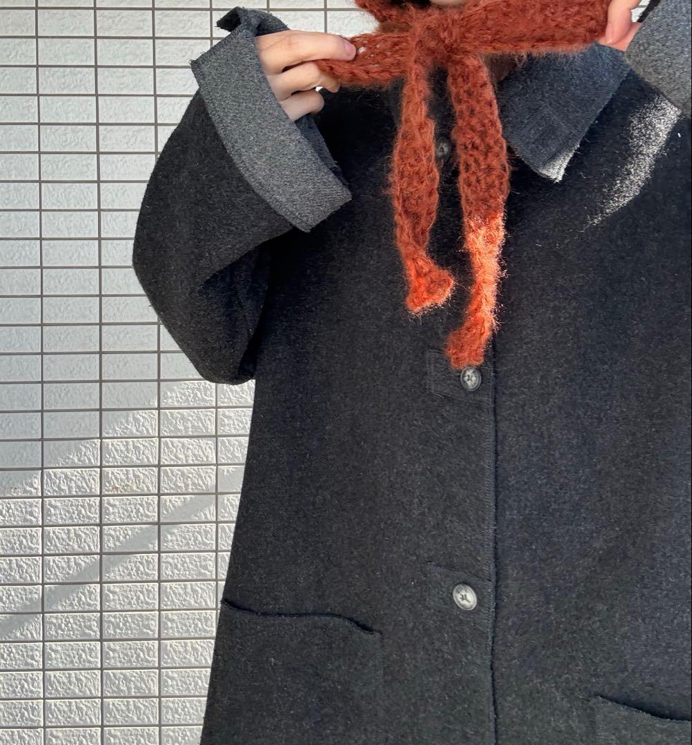 ハンドメイド　mohair ボンネット　ニット帽子　バラクラバ　フード　赤茶色