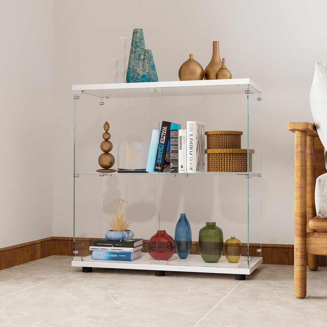 【新品】2段ワイド ホワイト コレクションケース ガラス 棚 フィギュアケース