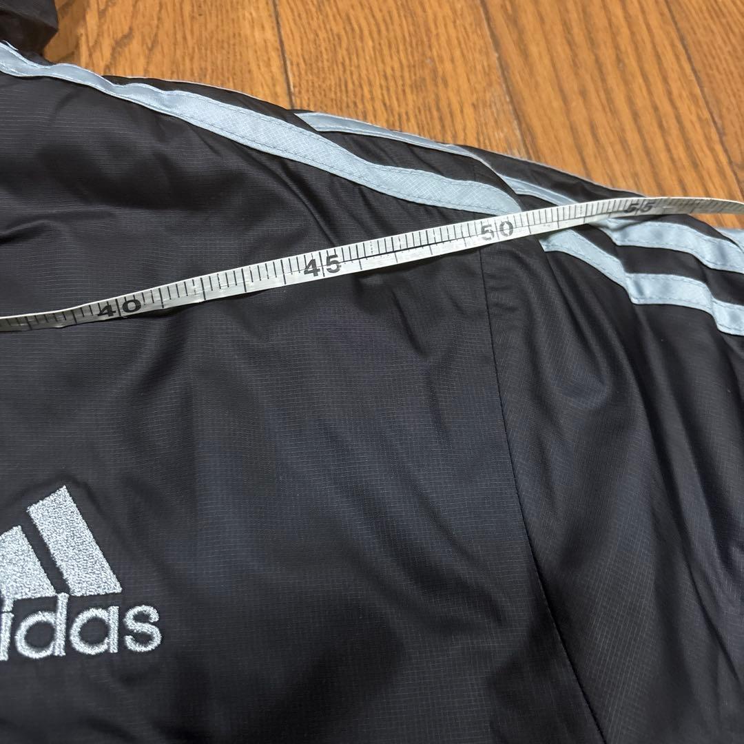 adidas メンズブラック ベンチコート L／スリーライン／フードあり／軽量