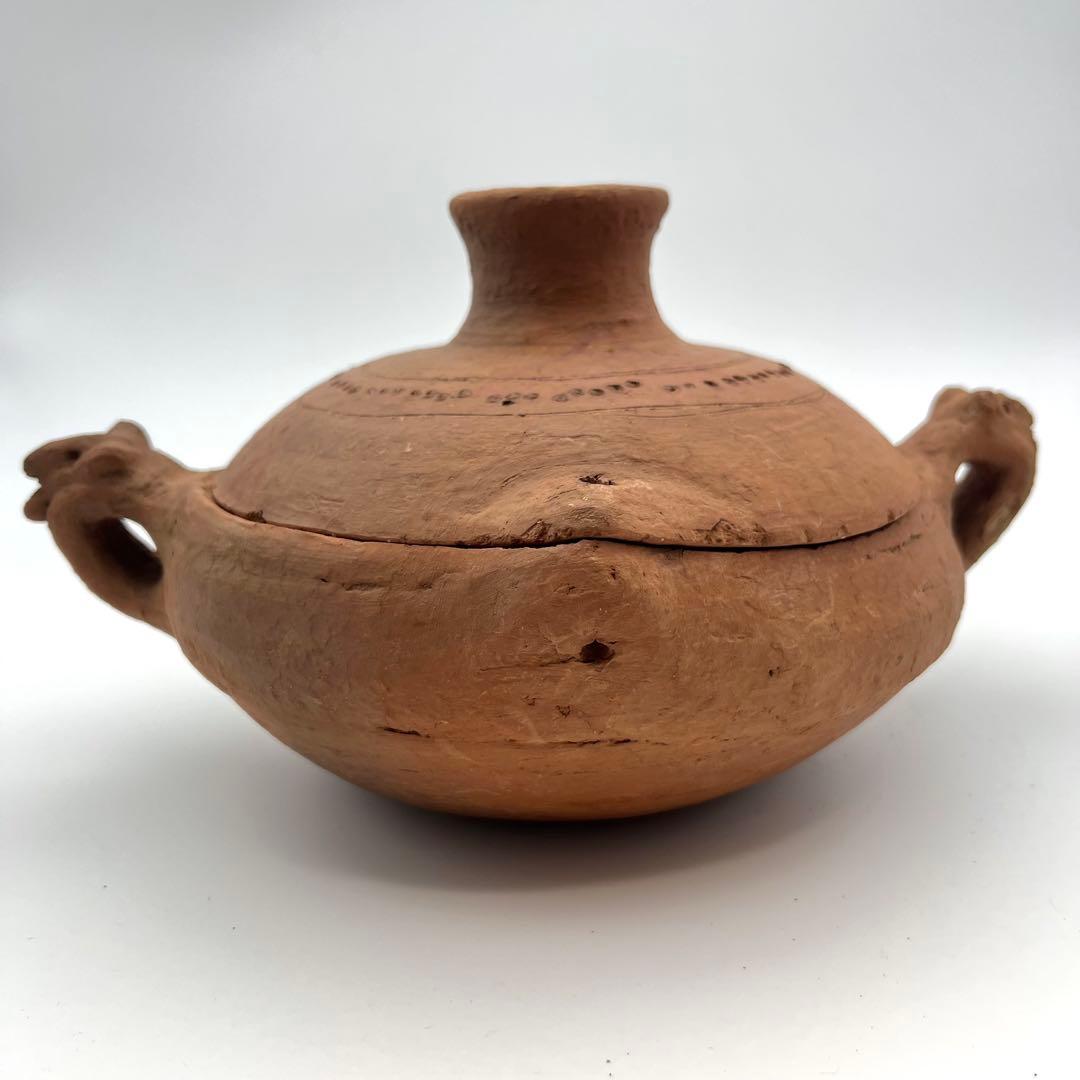 ②素焼き 土鍋 タジン鍋 ベルベル人 モロッコ 工芸品 蓋付き 器 古道具 骨董