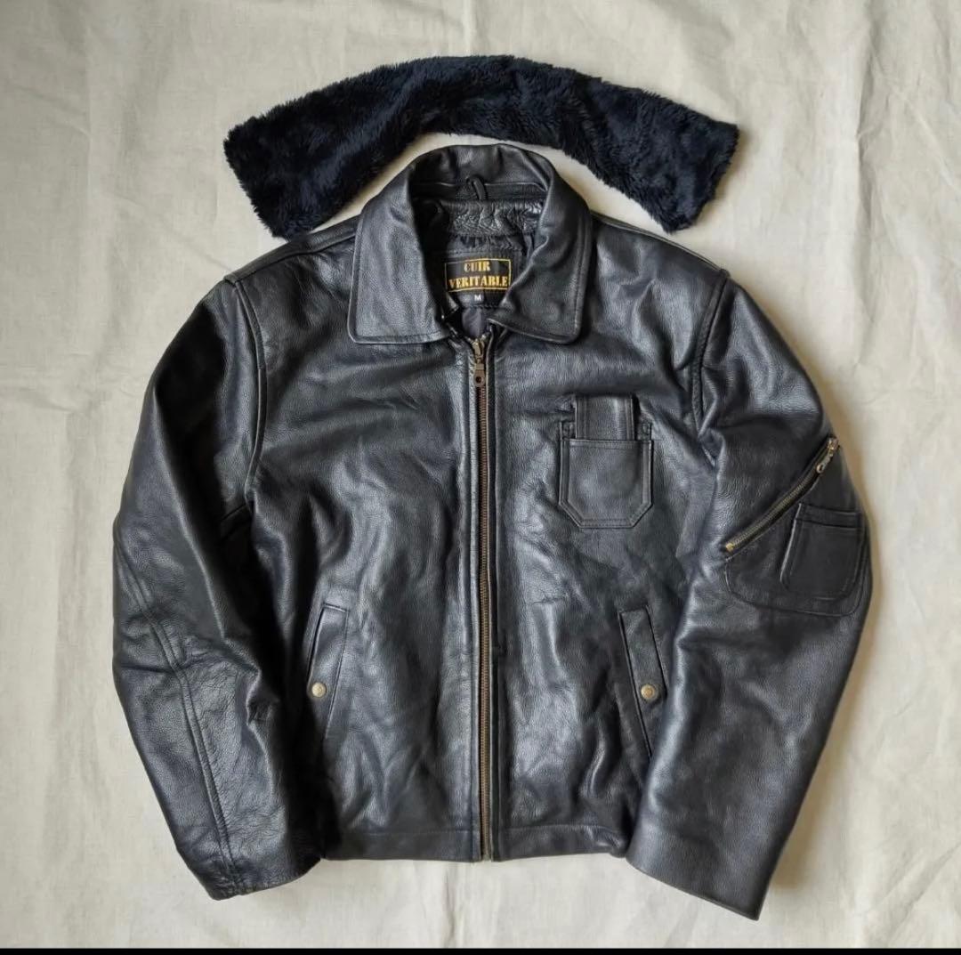 【期間限定格安セール中】レザージャケット ブラック 8'90s フランス軍 希少