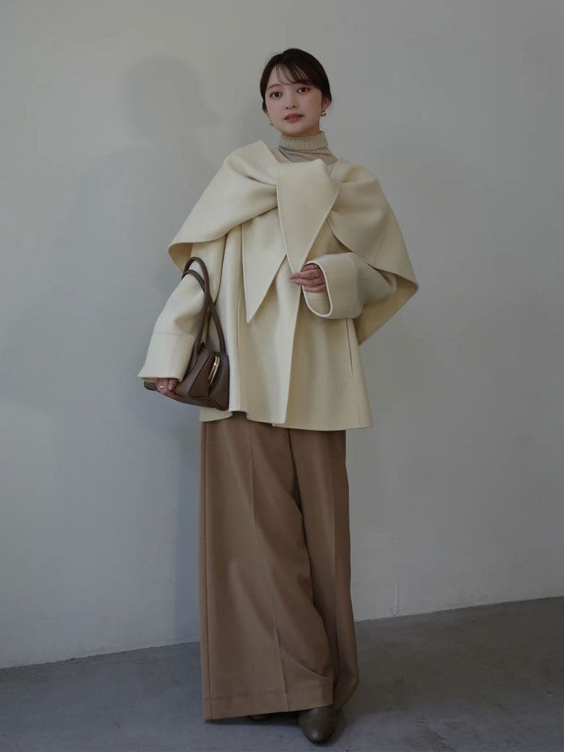 anuans リバーウールミドルマフラーコート　イエローベージュ