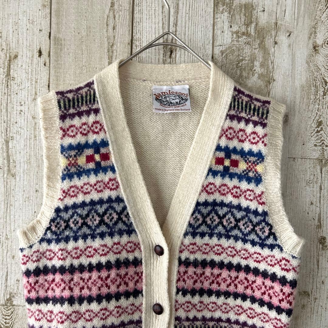 ジャミーソンズ　JAMIESON'S ニット　ベスト　ボーダー　ウール100%