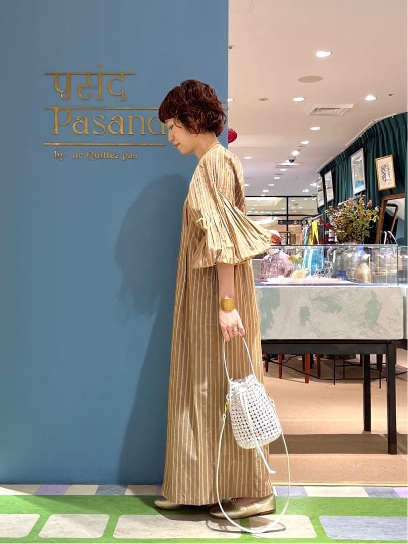 新品タグ付　今期新作　ヌキテパ　ポプリンストライプスリーブドレス　Mサイズ