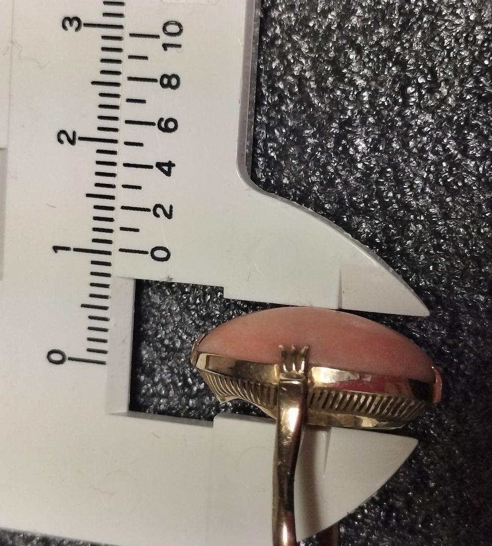 桃色珊瑚 昭和レトロ K18リング コーラルオーバルリング K18ゴールド製