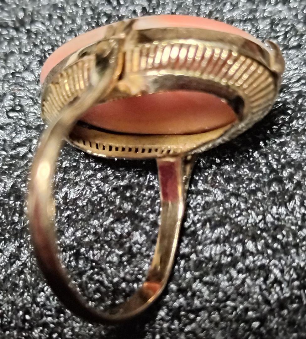 桃色珊瑚 昭和レトロ K18リング コーラルオーバルリング K18ゴールド製