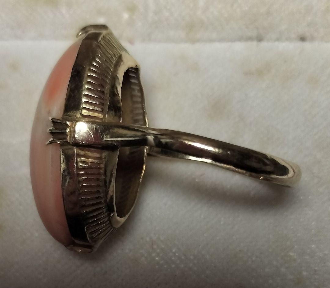 桃色珊瑚 昭和レトロ K18リング コーラルオーバルリング K18ゴールド製