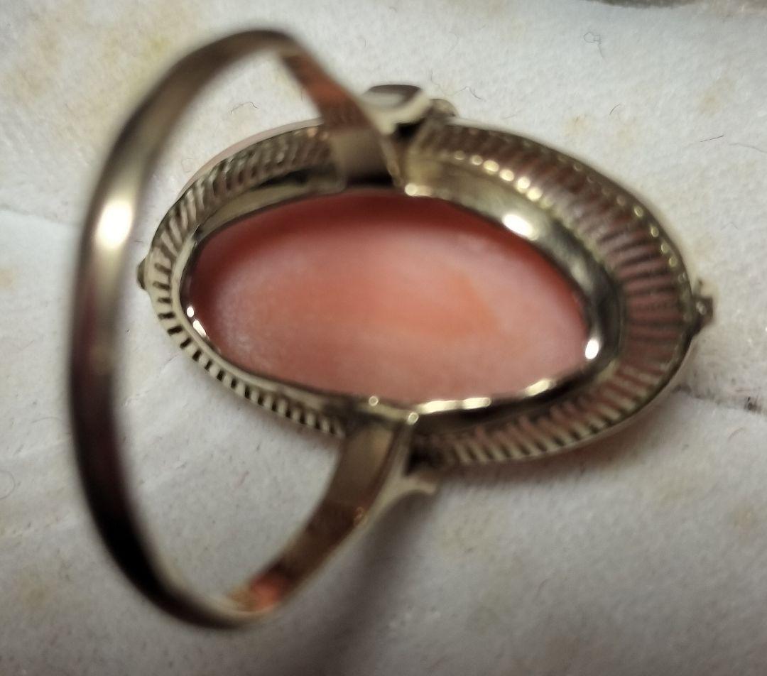 桃色珊瑚 昭和レトロ K18リング コーラルオーバルリング K18ゴールド製