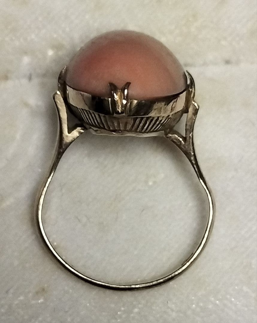 桃色珊瑚 昭和レトロ K18リング コーラルオーバルリング K18ゴールド製