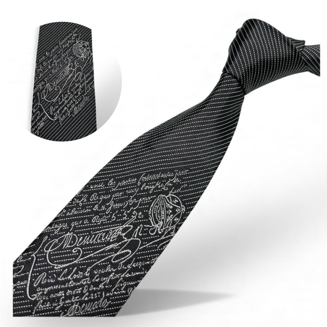 極美品　ベルルッティ ネクタイ カリグラフィ グレー系 高級シルク ナロータイ