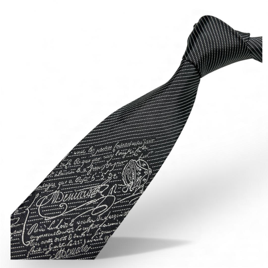 極美品　ベルルッティ ネクタイ カリグラフィ グレー系 高級シルク ナロータイ