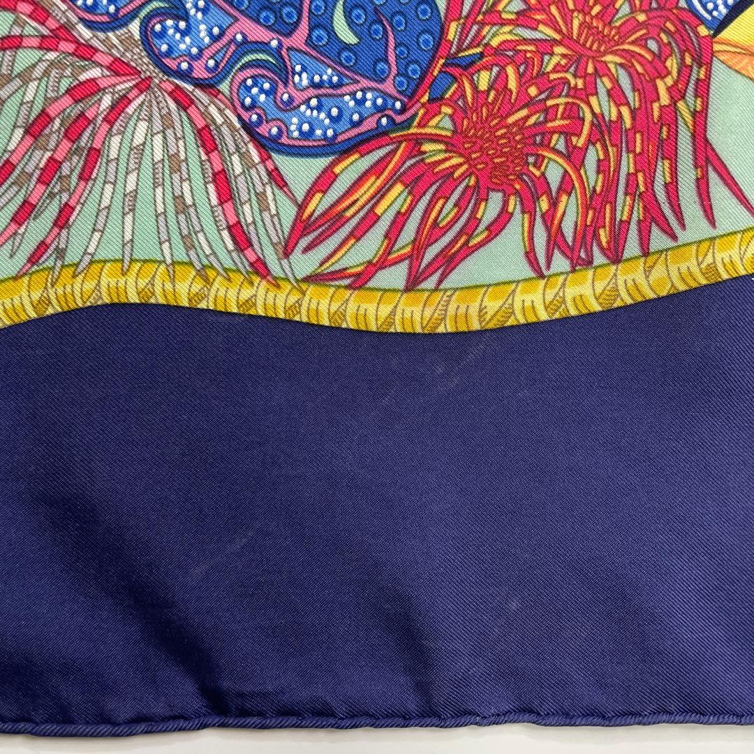 HERMES エルメス　大判スカーフ　カレ90 バッグチャーム　タペストリー　魚