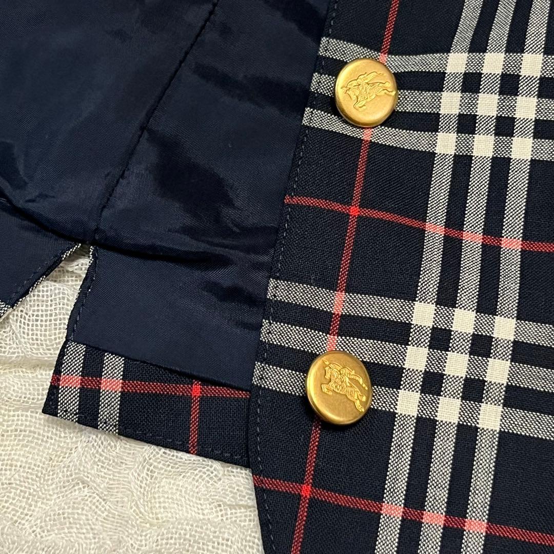 13サイズXL【Burberrys】ベスト ノバチェック 紺 金ボタン 毛ウール