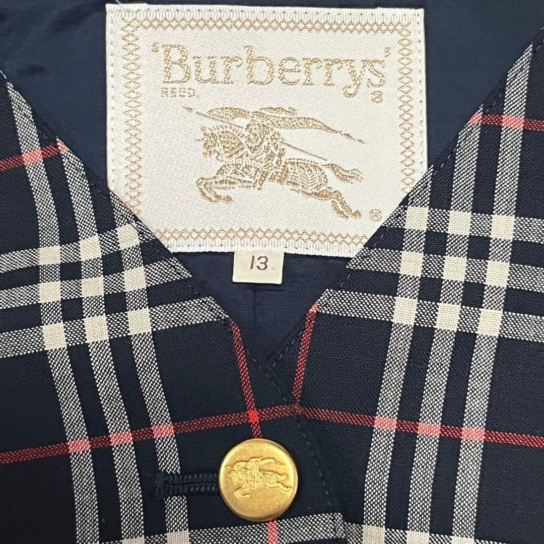 13サイズXL【Burberrys】ベスト ノバチェック 紺 金ボタン 毛ウール