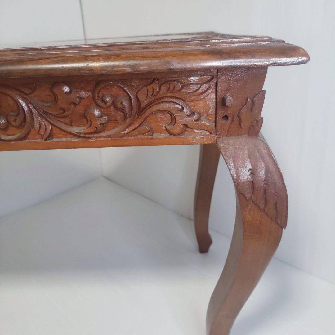 【美品】アンティーク調 猫脚彫刻 木製テーブル ダークブラウン 長方形