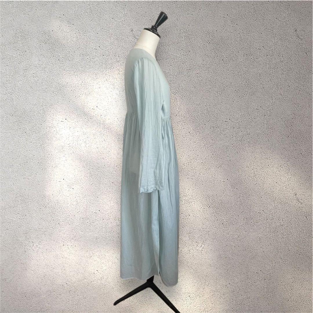 ヌキテパ コットンボイル カシュクール ギャザーロングワンピース ミントグリーン