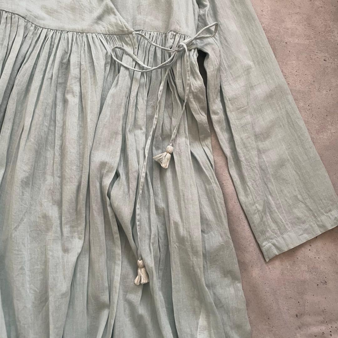 ヌキテパ コットンボイル カシュクール ギャザーロングワンピース ミントグリーン