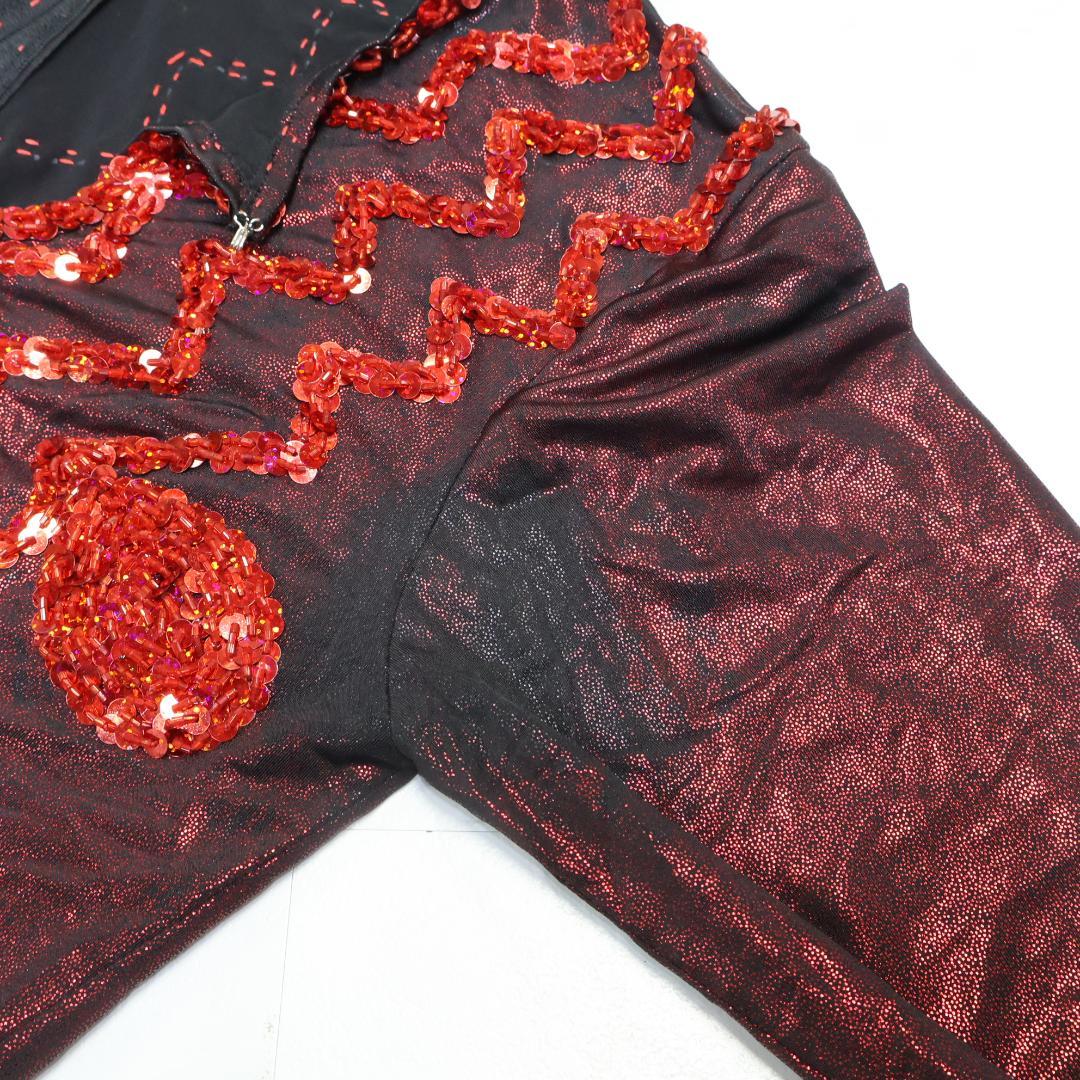 【ベリーダンス用衣装】レッド サイーディドレス スパンコールラメ×ビーズ