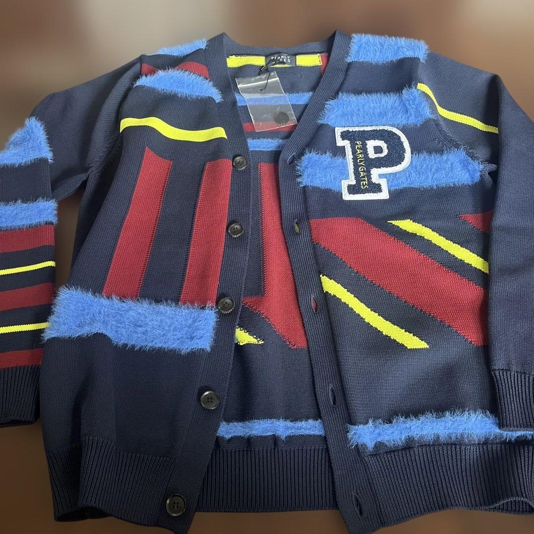 パーリーゲイツP e×フェザーヤーンマルチボーダー柄カーディガンサイズ5