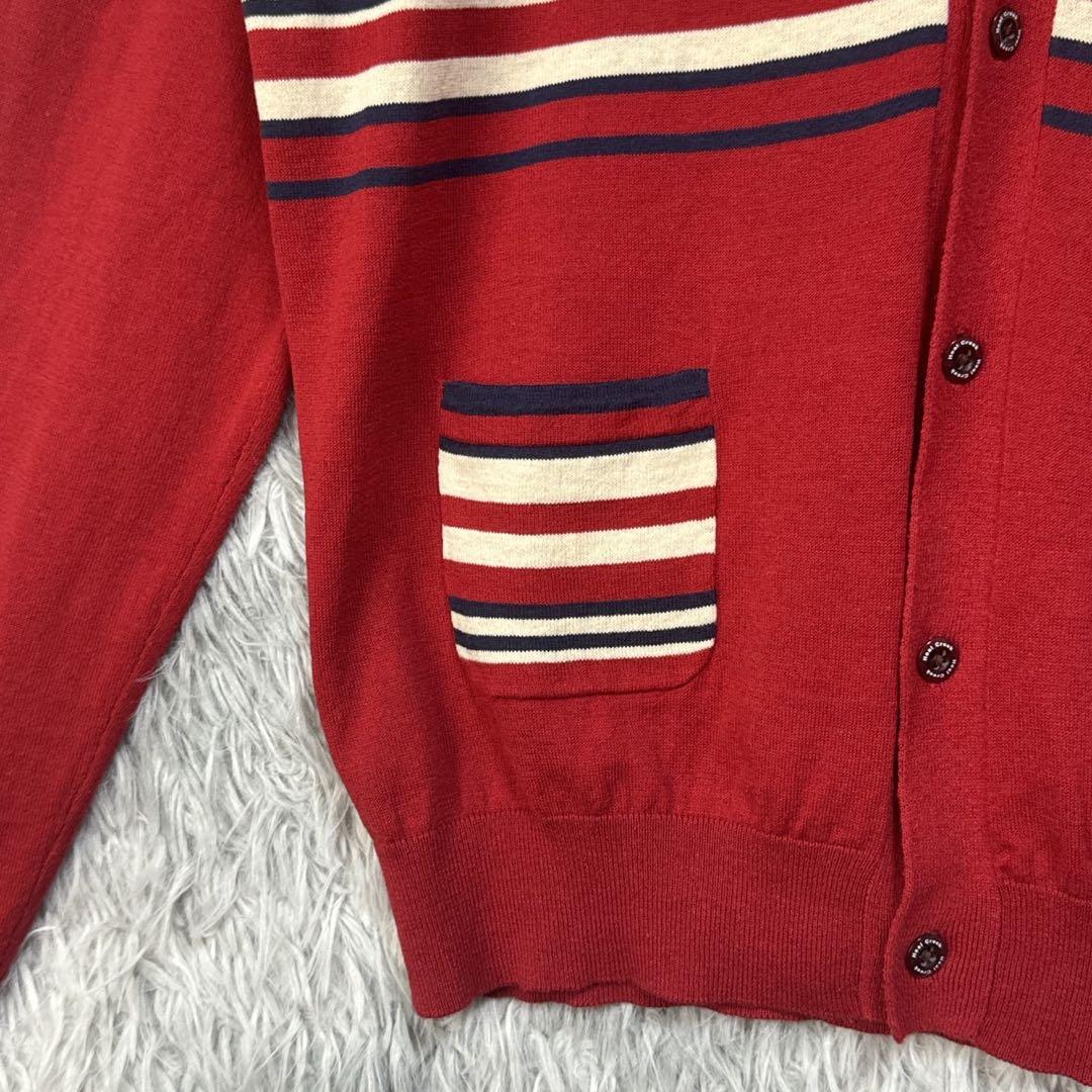 ヒールクリーク/Vネックマルチボーダーカーディガン/リネン混/ロゴ刺繍/ゴルフ