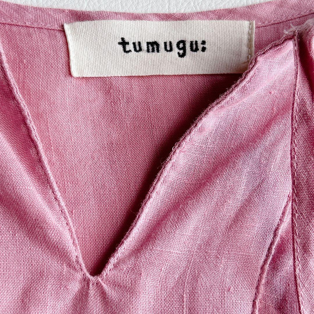 tumugu: ⿻ リネン キャンバス カフタンワンピース ピンク ナチュラル