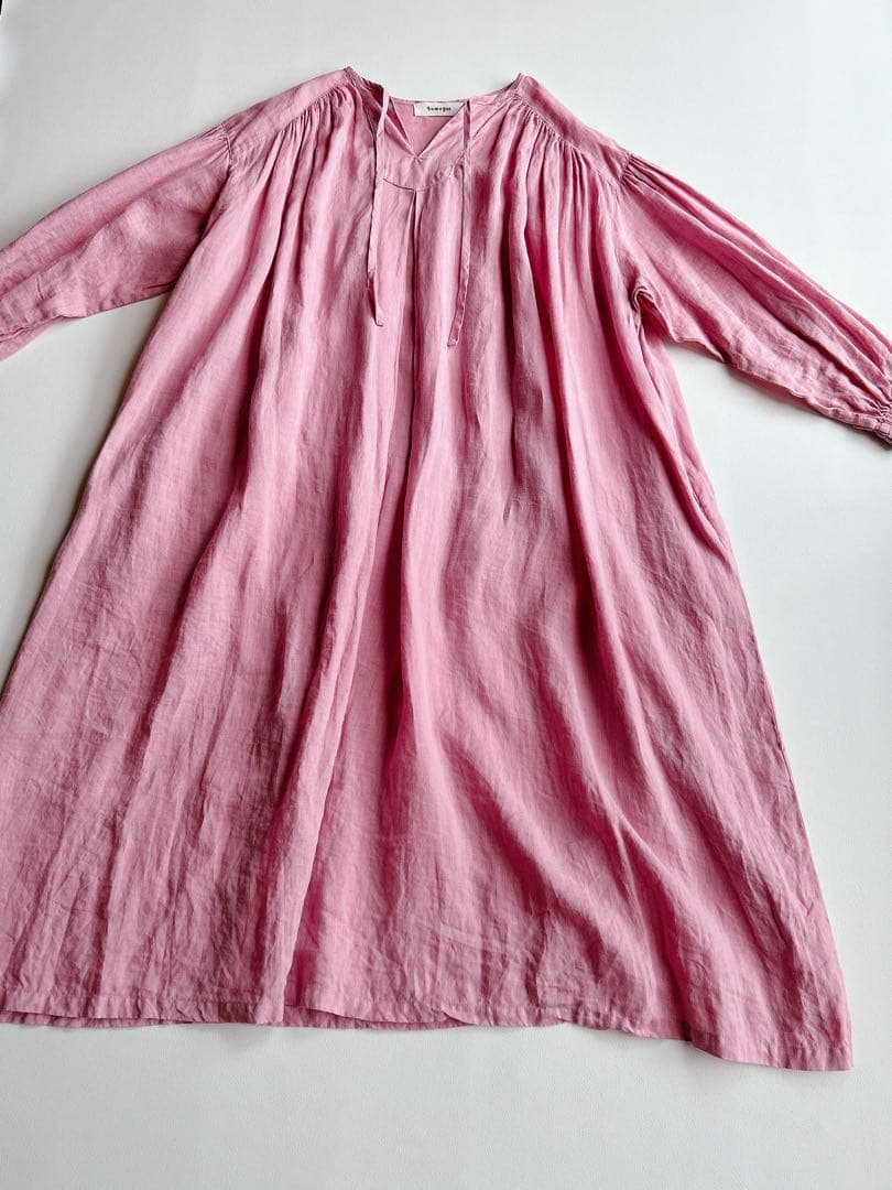 tumugu: ⿻ リネン キャンバス カフタンワンピース ピンク ナチュラル