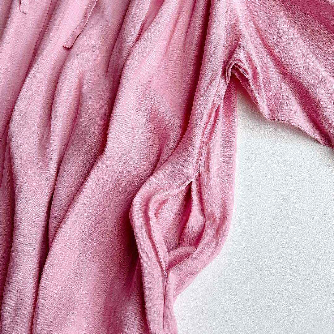 tumugu: ⿻ リネン キャンバス カフタンワンピース ピンク ナチュラル