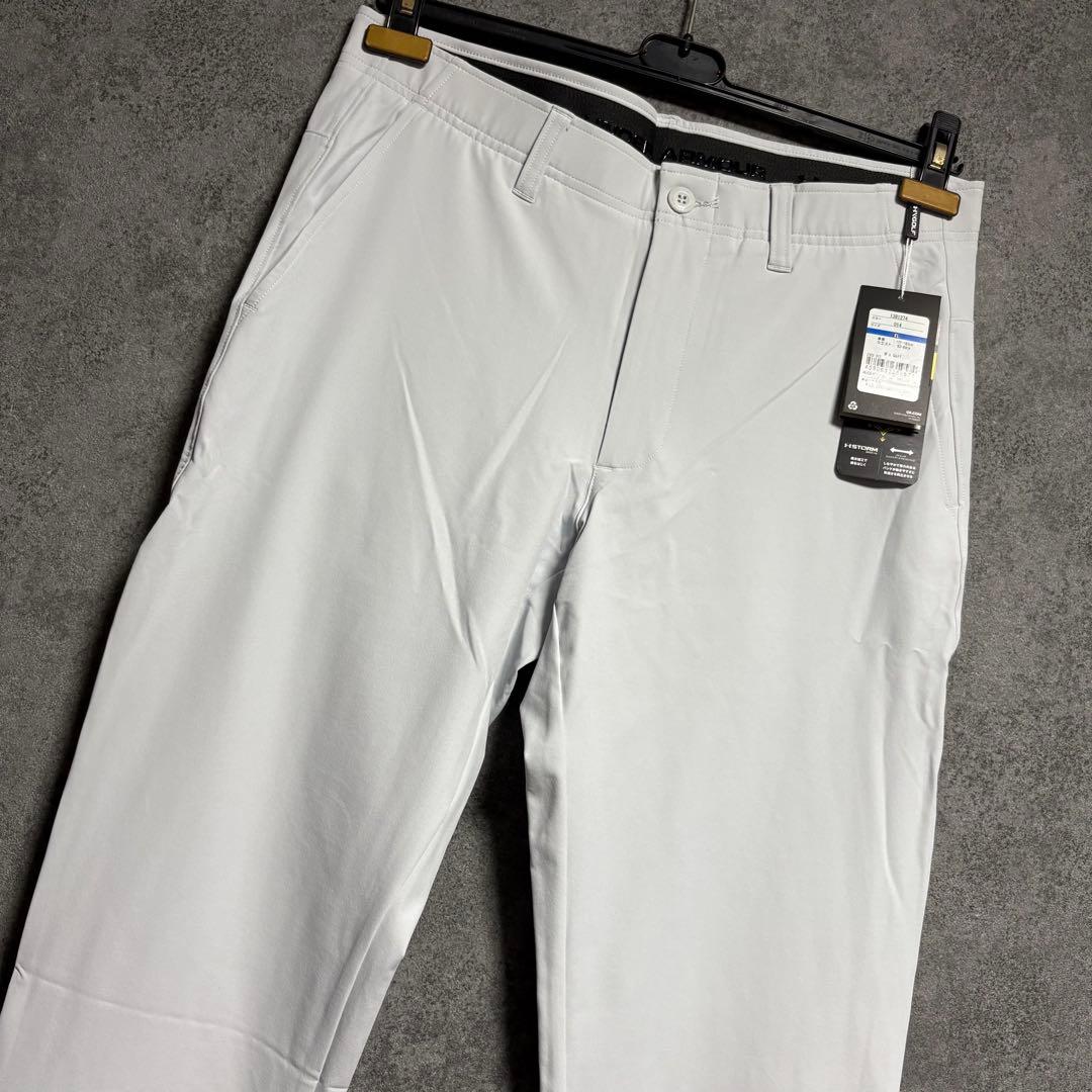 新品　アンダーアーマー ゴルフ　ロゴ入りストレッチパンツ「XL・グレー」