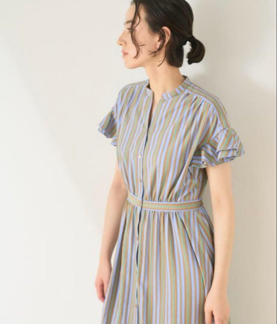 超美品　ANAYI ドビーストライプラッフル ワンピース