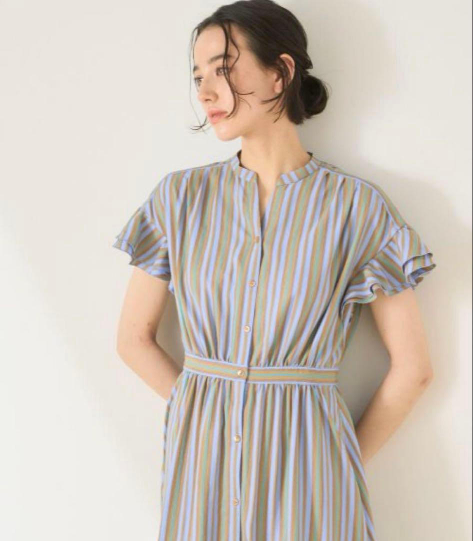 超美品　ANAYI ドビーストライプラッフル ワンピース