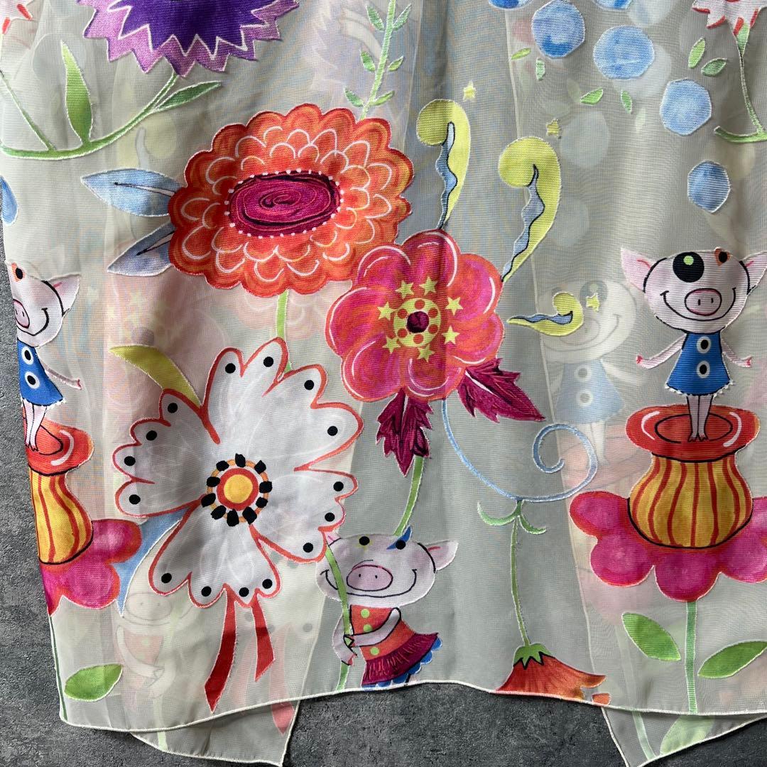 アルベロベロ ぶたさん 総柄 ノースリーブ シアー ジレ花柄 個性派