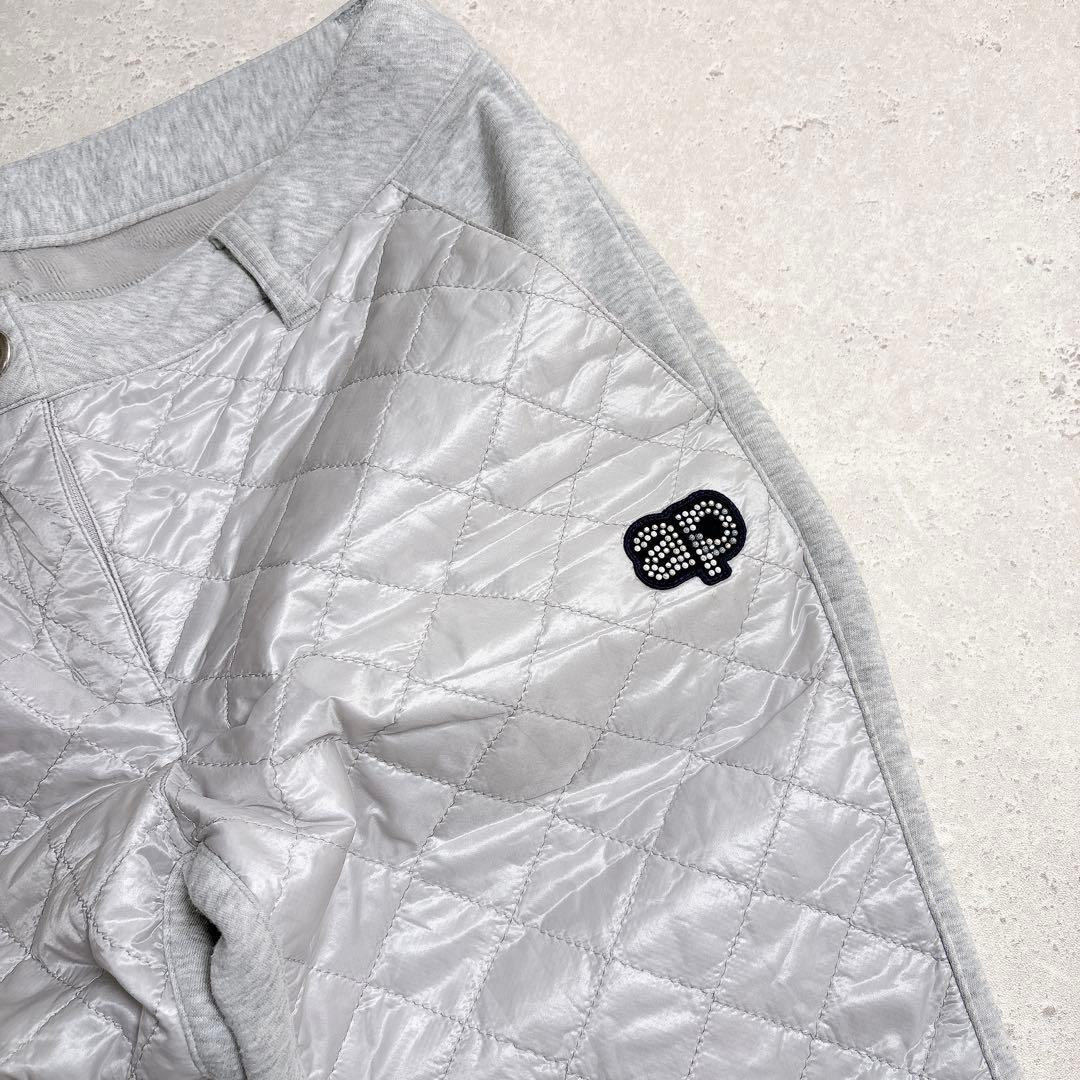 Lサイズ　アンパスィ　キルティングパンツ　スウェット　ラインストーンロゴ　グレー