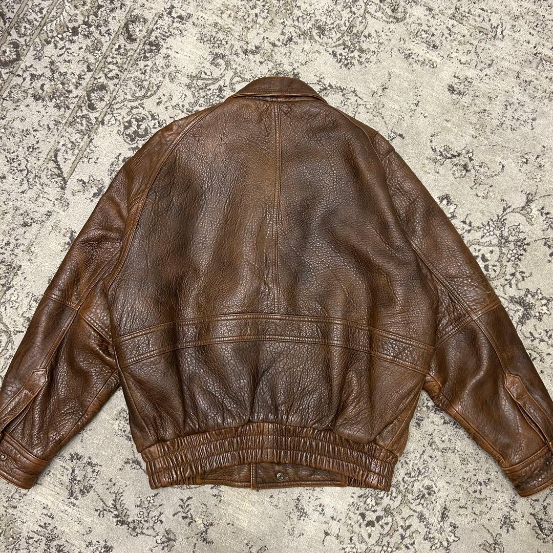 Vintage レザージャケット 深水光太　短丈　90s 古着　ブラウン