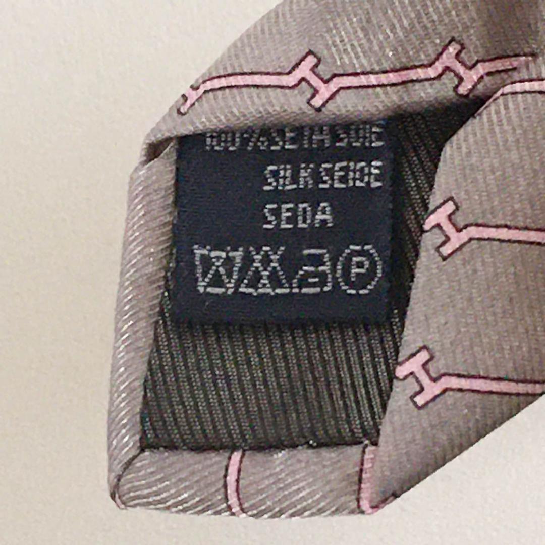 未使用級 エルメス HERMES ネクタイ シルク100% フランス製 グレー