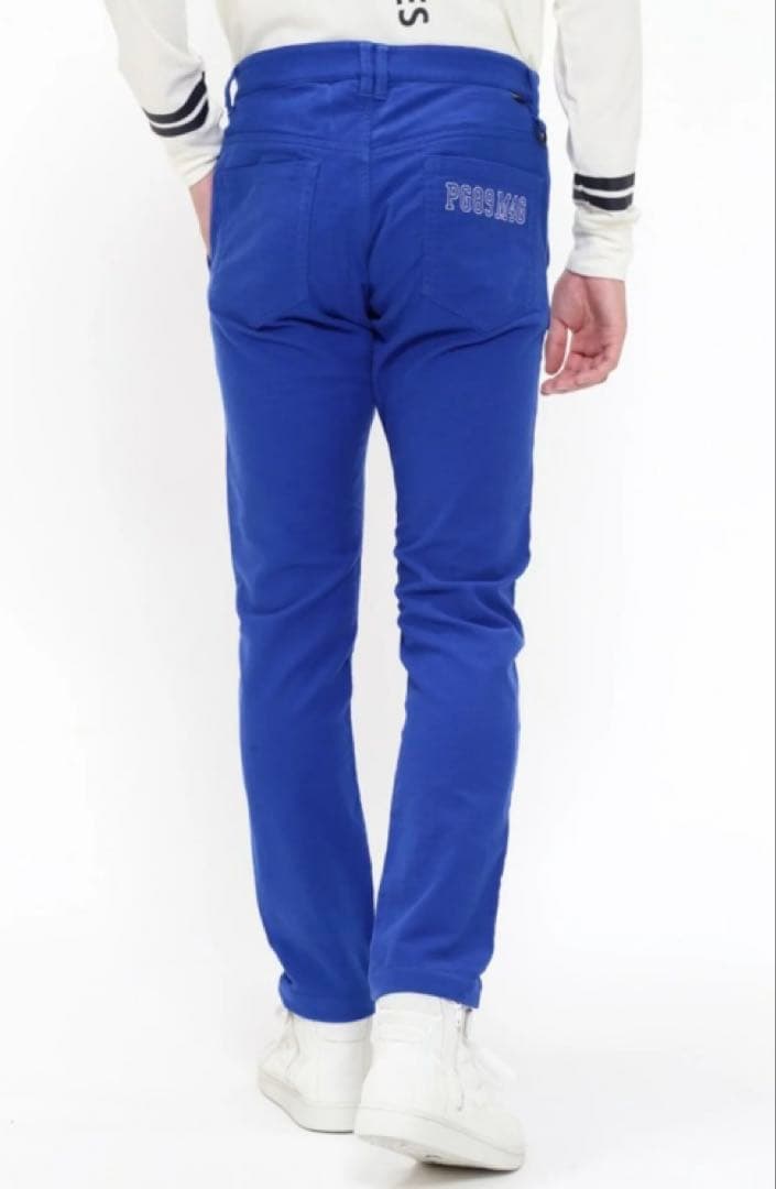 新品 パーリーゲイツ コットンストレッチバーズアイ表起毛パンツ(4)サイズM/青