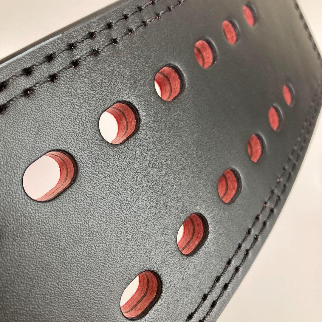 パワーベルト レバーアクション Lサイズ ワンタッチ可変式　黒×裏地赤×艶銀