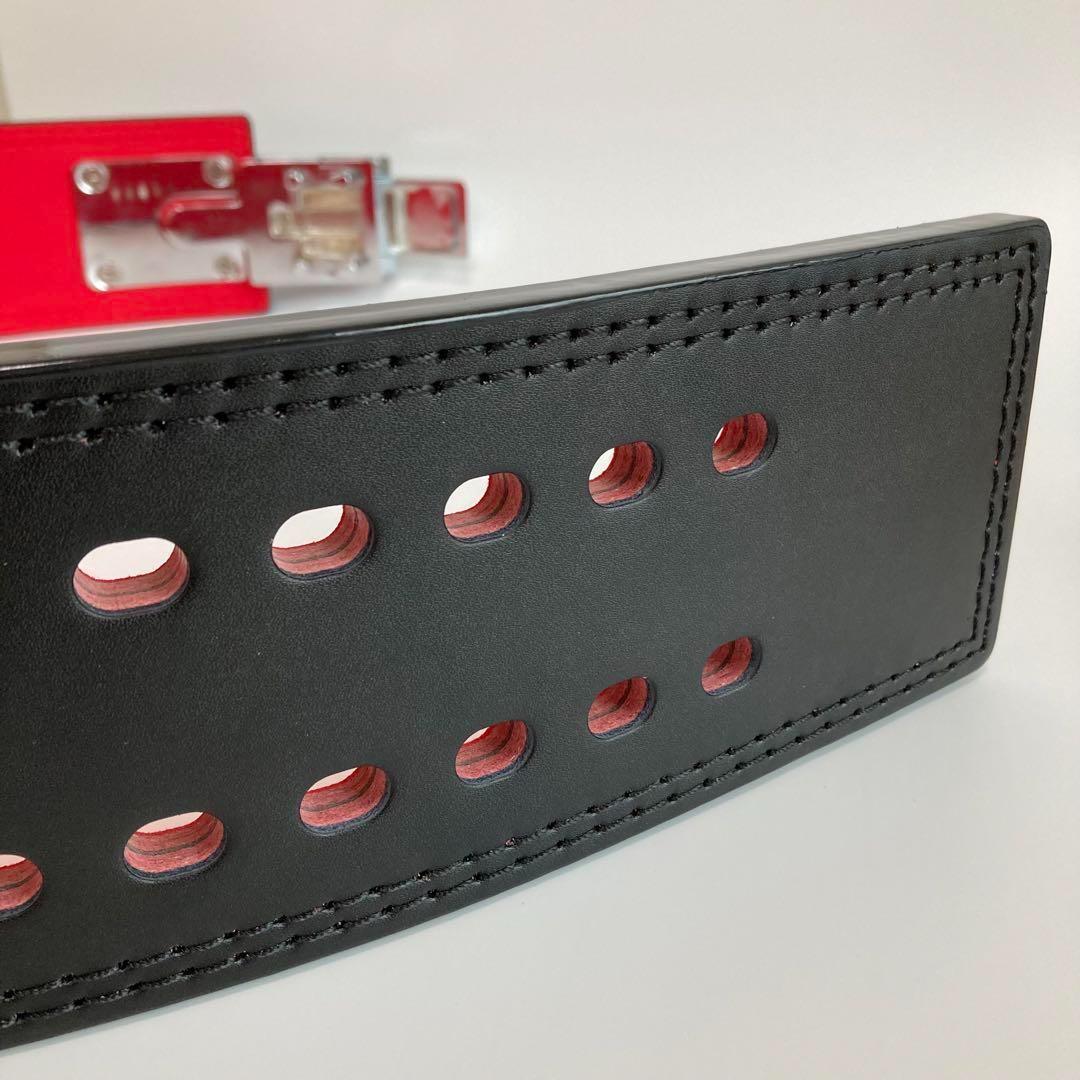 パワーベルト レバーアクション Lサイズ ワンタッチ可変式　黒×裏地赤×艶銀