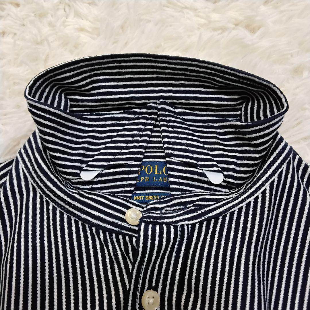 【現行 QR】ポロラルフローレン　ニットドレスシャツ ストライプ　L ロゴ