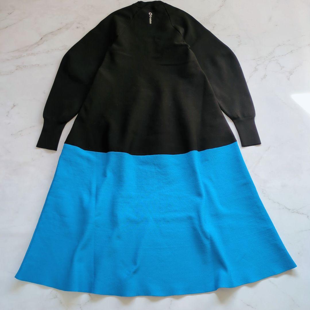 OMMO TENT LINE KNIT OP ロングワンピース バイカラー 黒