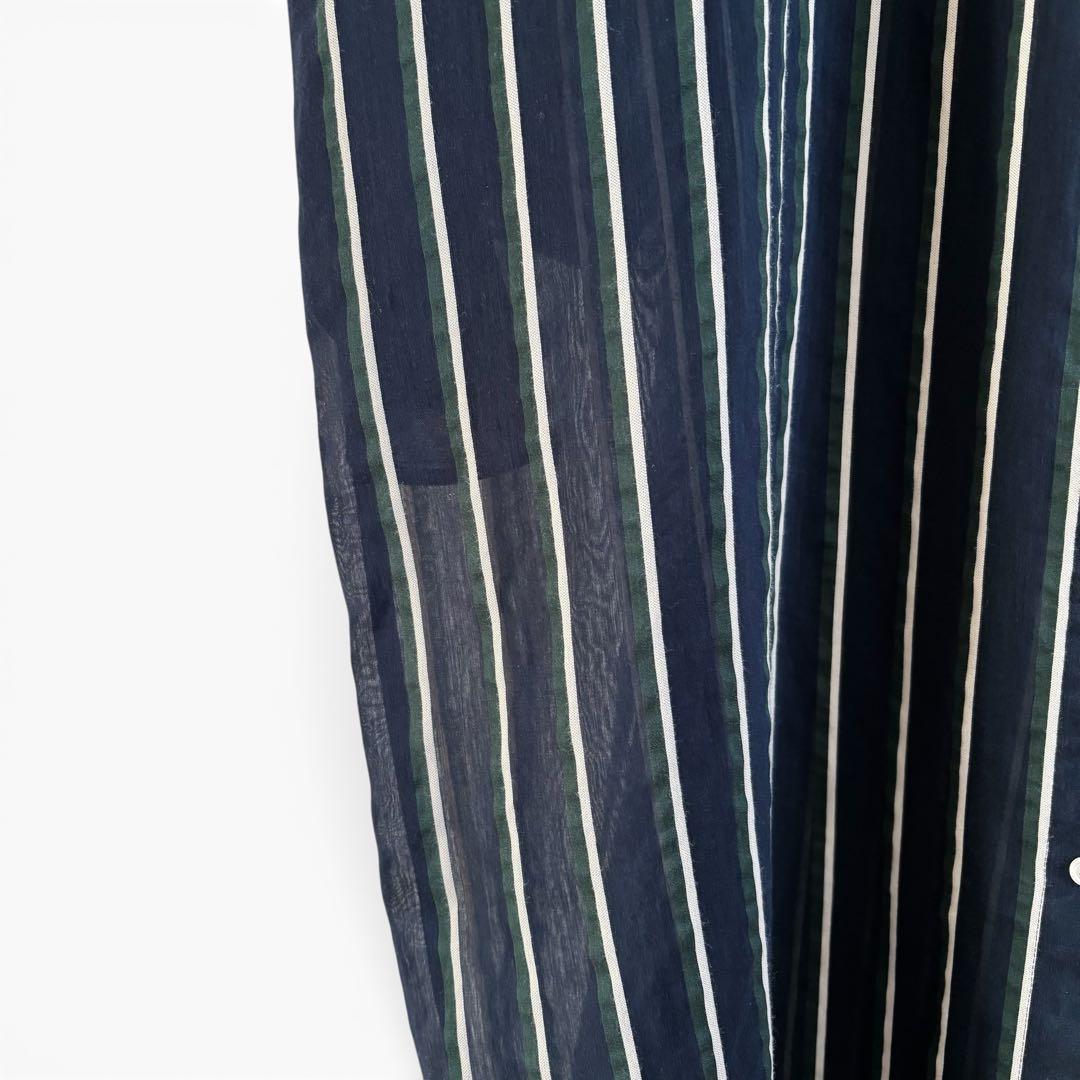 Curensology オーガンストライプシャツワンピース ネイビー