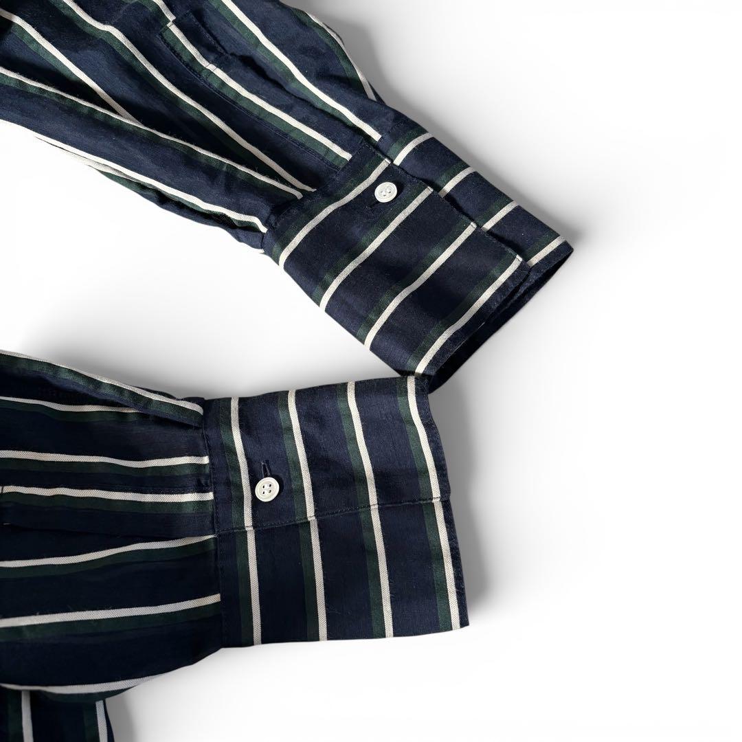 Curensology オーガンストライプシャツワンピース ネイビー