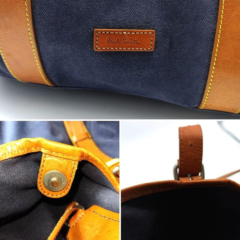 ポールスミス トートバッグ ネイビー A4収納 ポーチ付き ジャンバス×レザー