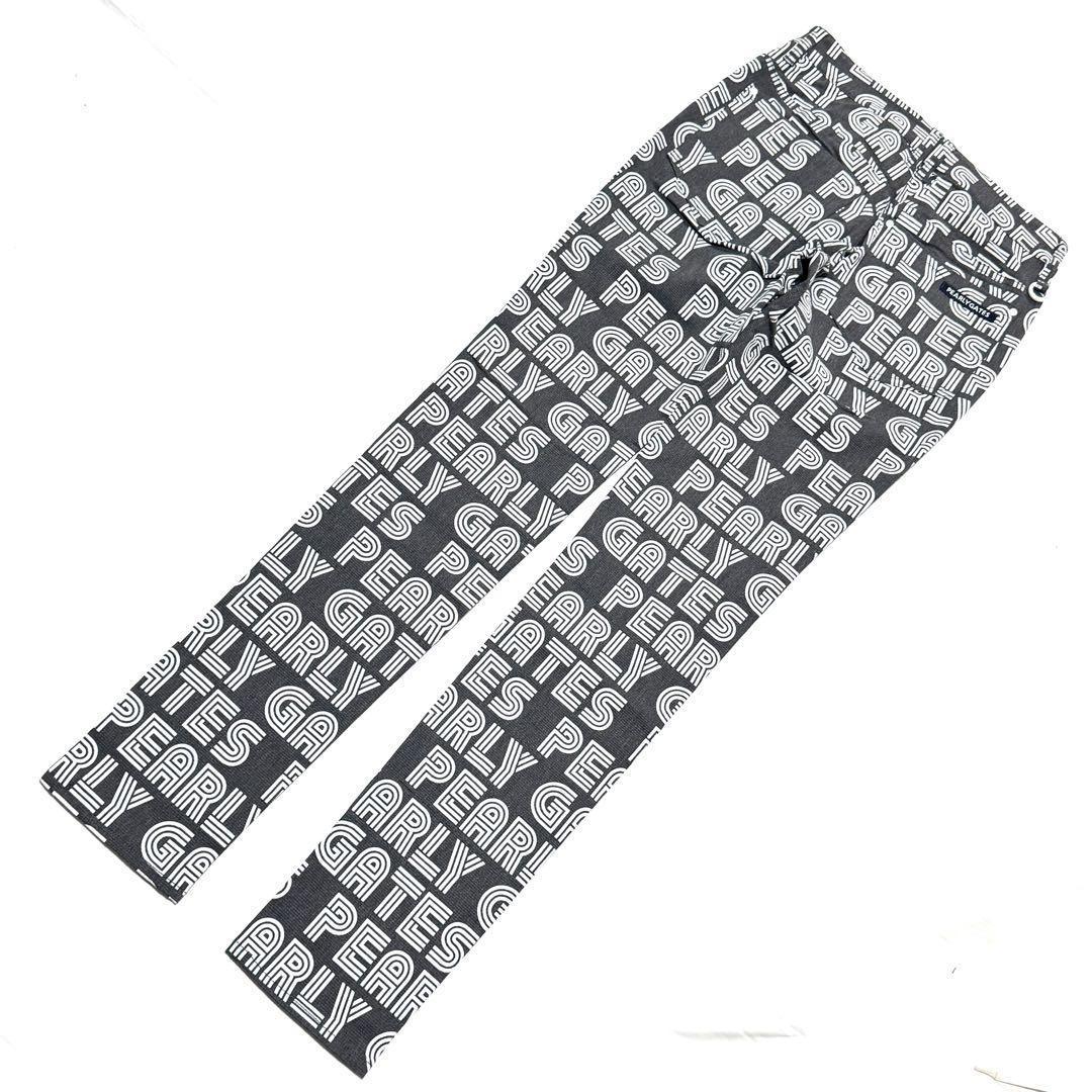 新品タグ付 パーリーゲイツ 総柄 ストレッチパンツ 黒 コットン混 0