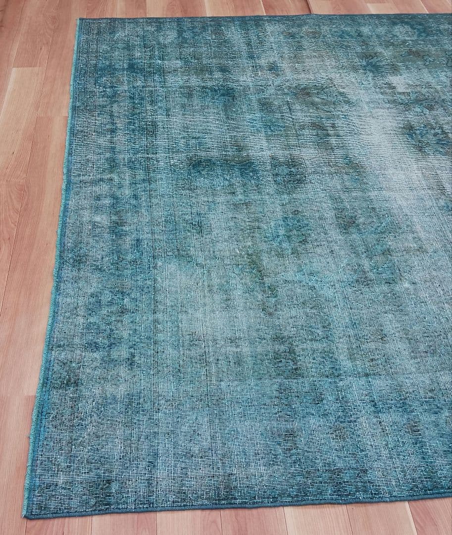 Y3414 MOHEBBAN トルコラグ 綿×ウール ヴィンテージ 大判 青